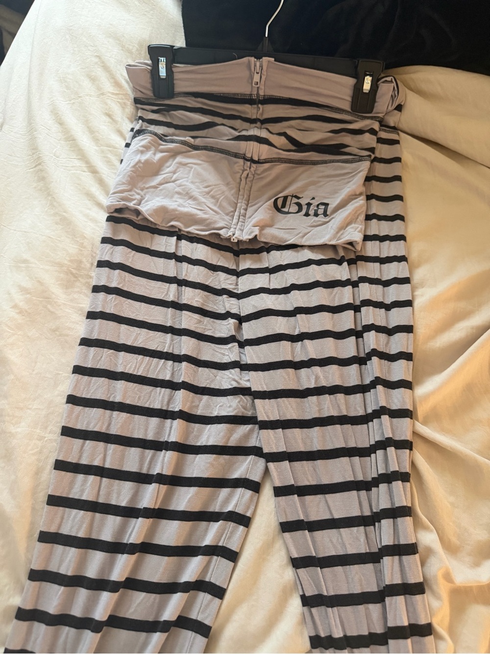 Gia Women's Fold-Over Waist Striped Leggings - Black & Light Gray